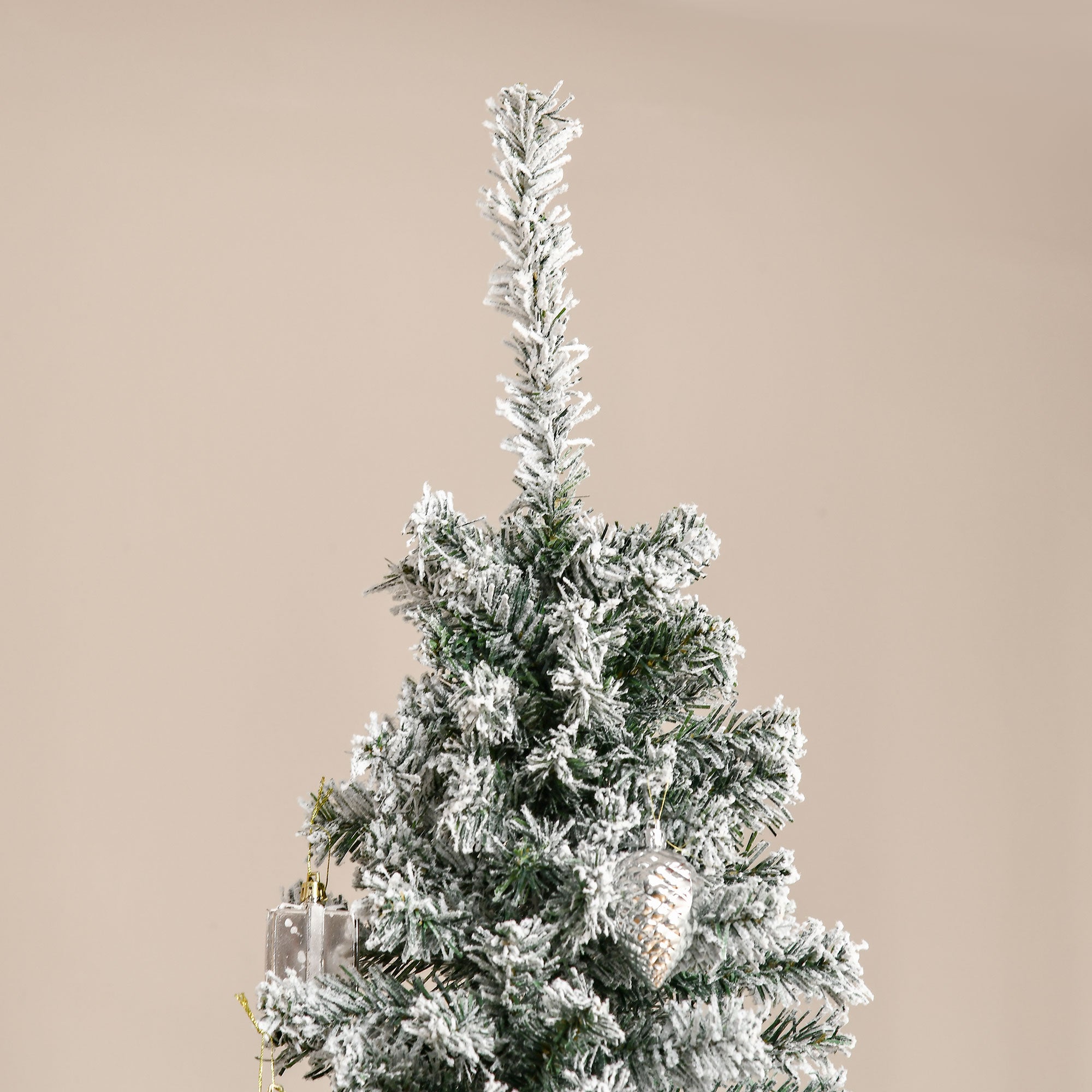 HOMCOM 7.5ft Snow-Flocked Slim Artificial Christmas Tree | Realistic PVC Branches, 738 Tips | Green, Unlit | Sturdy Metal Base for Home Holiday Decor