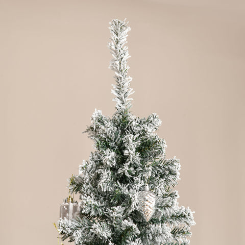 HOMCOM 7.5ft Snow-Flocked Slim Artificial Christmas Tree | Realistic PVC Branches, 738 Tips | Green, Unlit | Sturdy Metal Base for Home Holiday Decor