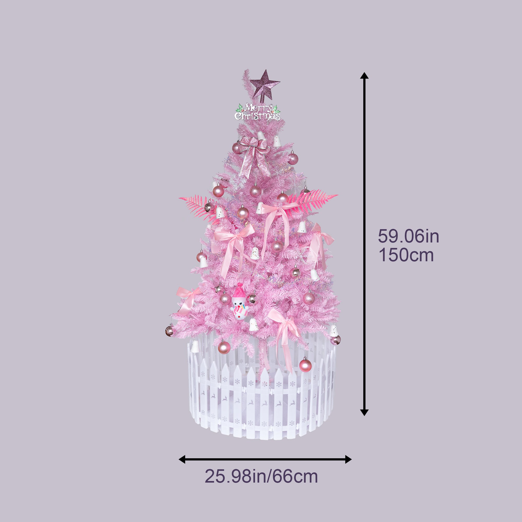 5FT Slim Pink Pencil Christmas Tree - Flame-Resistant PVC with Sturdy Metal Base, Easy Assembly for Apartments, Offices & Holiday Decor