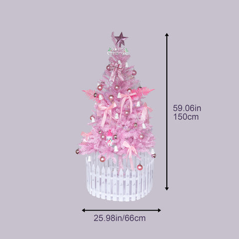 5FT Slim Pink Pencil Christmas Tree - Flame-Resistant PVC with Sturdy Metal Base, Easy Assembly for Apartments, Offices & Holiday Decor