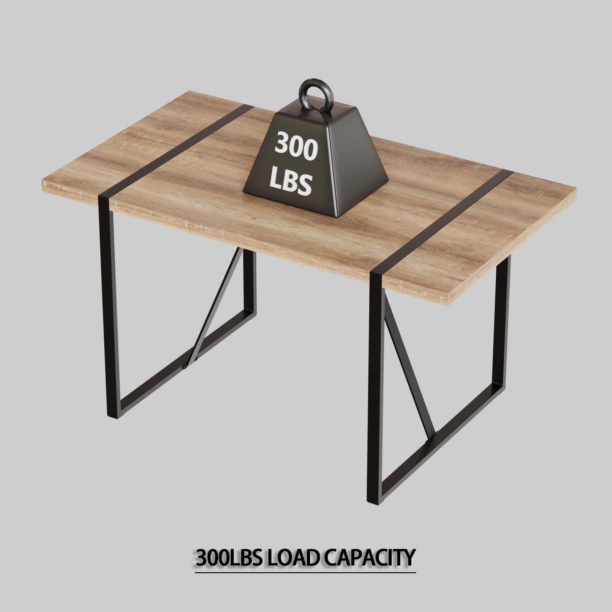 55" Rustic Farmhouse Industrial Dining Table Set for 4, MDF Wood Top, Black Metal Legs, PU Armless Chairs, Modern Kitchen & Dining Room Furniture, Easy Assembly