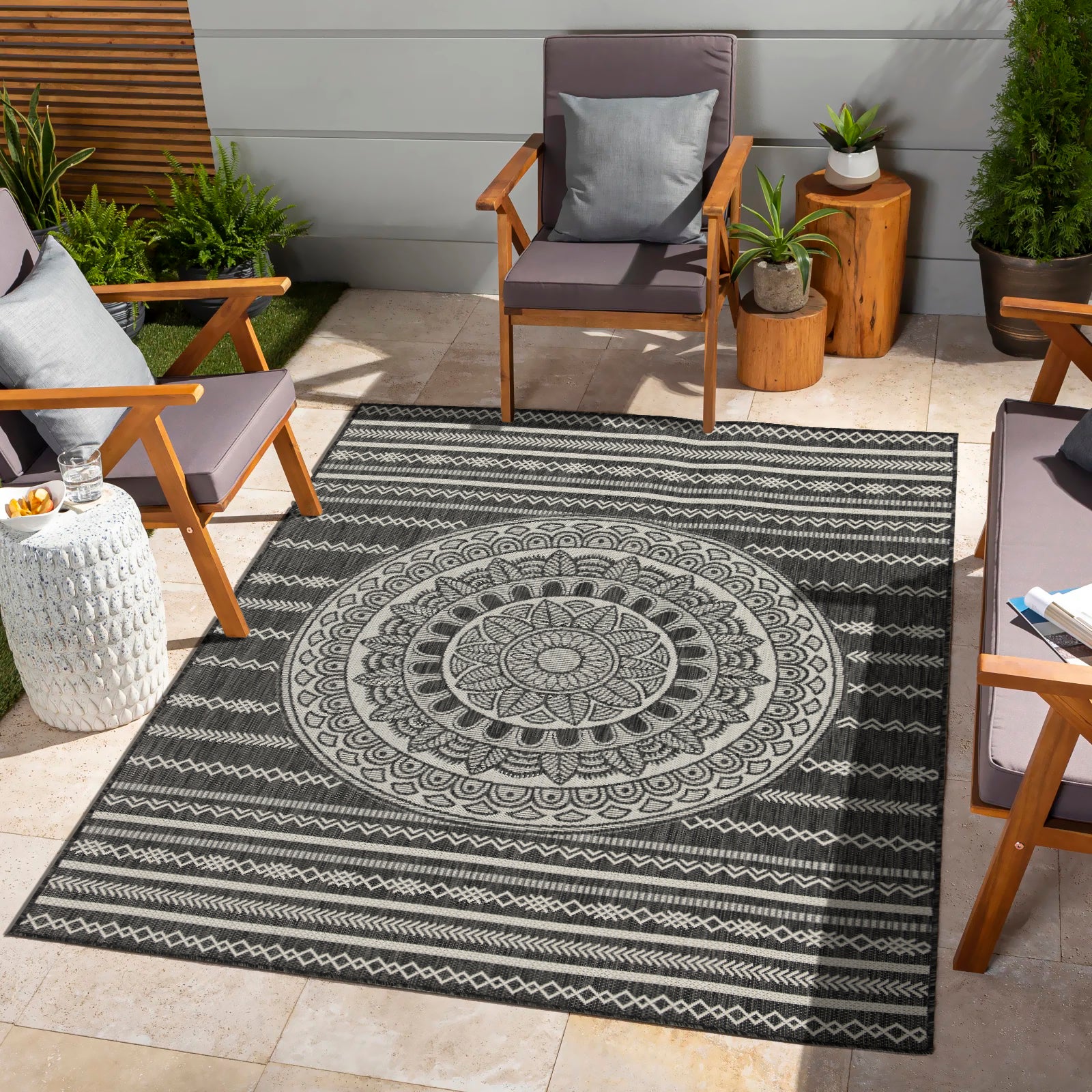 Sunshine GC_HAR2017 Anthracite 2'7"x7'3" Indoor/Outdoor Area Rug | Durable Polypropylene, Flatweave, Stain Resistant, Easy Clean | Patio, Deck, Living Room, Entryway