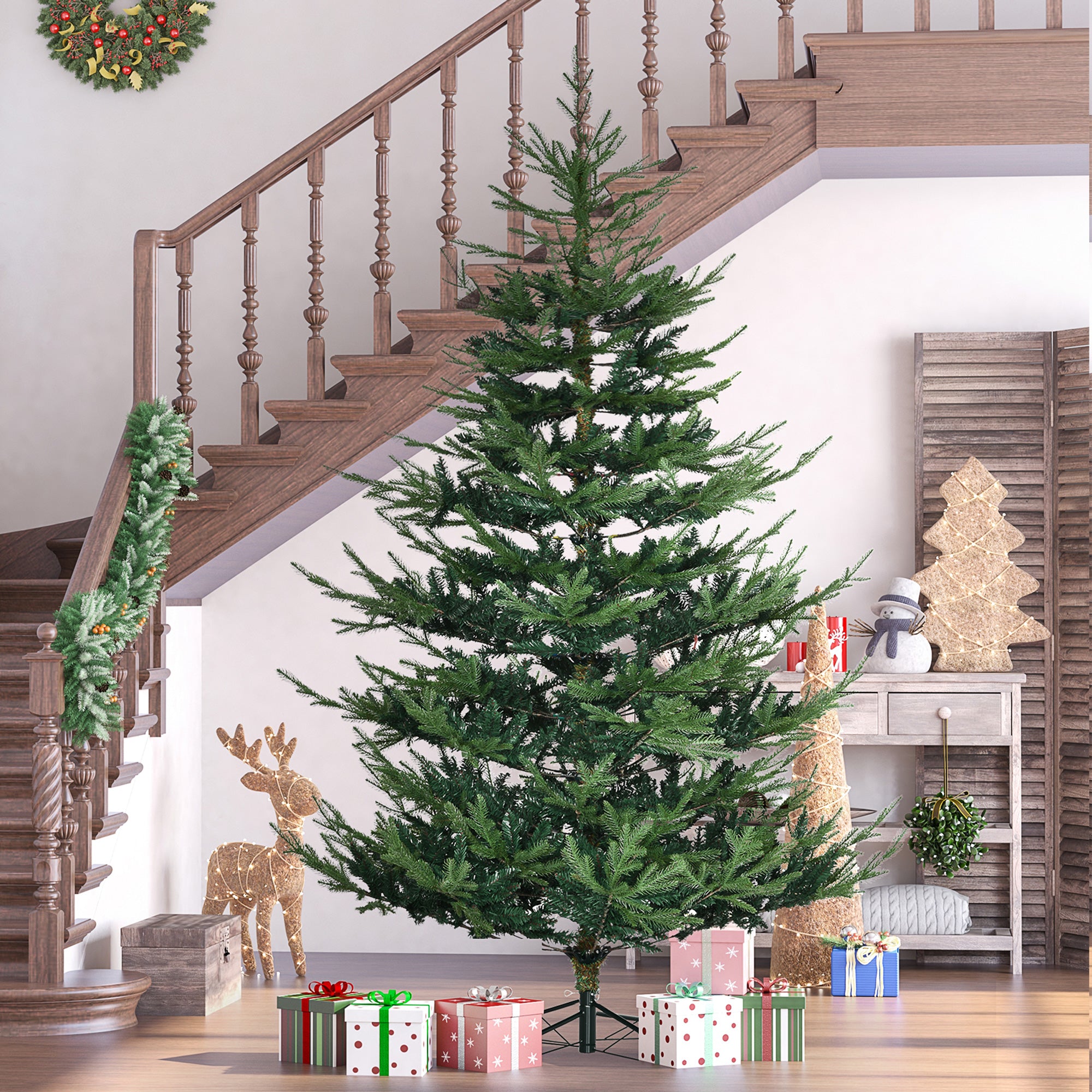 HOMCOM 7.5ft Green Pine Artificial Christmas Tree: Auto-Open Hinged Xmas Tree with 1218 Realistic Branches & Steel Base - Easy Setup & Storage for Cozy Holiday Home Decor