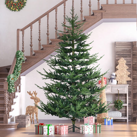 HOMCOM 7.5ft Green Pine Artificial Christmas Tree: Auto-Open Hinged Xmas Tree with 1218 Realistic Branches & Steel Base - Easy Setup & Storage for Cozy Holiday Home Decor