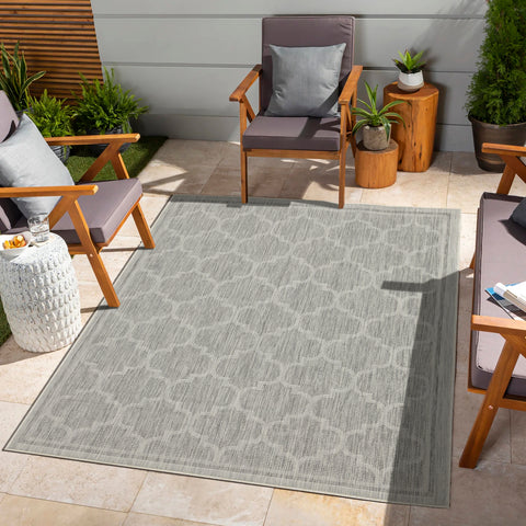 Sunshine GC_HAR2006 Silver Trellis Indoor/Outdoor Area Rug 5'3" x 7'3" - Durable Polypropylene, Stain Resistant, Easy Clean Patio & Living Room