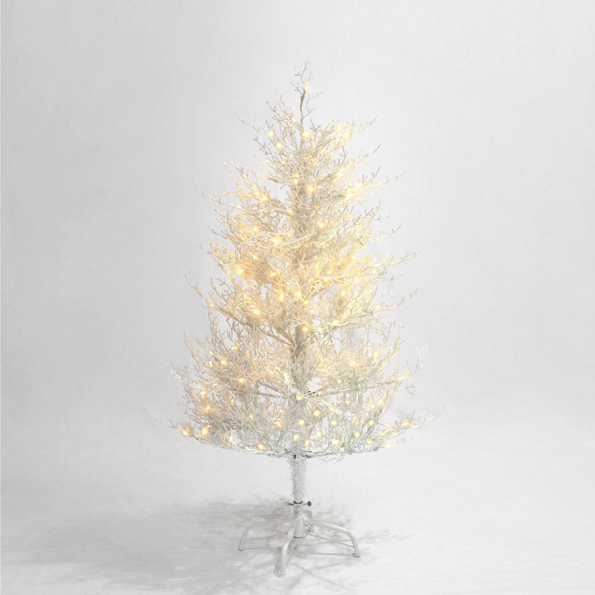 4FT Snow Flocked Aspen Fir Artificial Christmas Tree - Hinged, 280 Tips, 230 Warm White LED Lights, Coral White for Home, Party & Holiday Decor