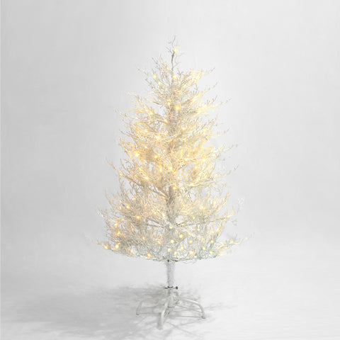 4FT Snow Flocked Aspen Fir Artificial Christmas Tree - Hinged, 280 Tips, 230 Warm White LED Lights, Coral White for Home, Party & Holiday Decor