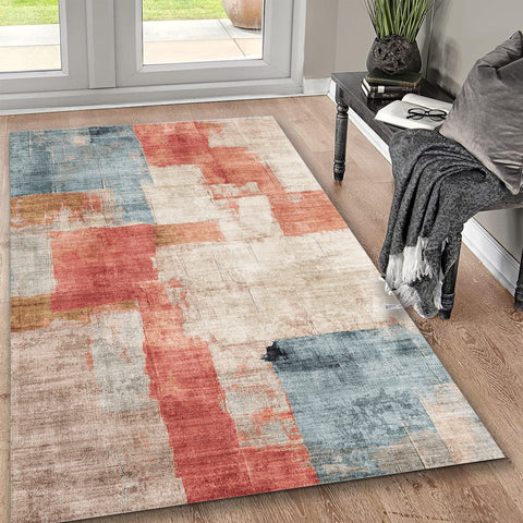 Toucan G24087-1 Ivory Multi 5' x 7' Washable Non-Slip Area Rug - Durable Polyester Pile, Low Pile for Entryways, Living Room, Bedroom, Hallway - Kid & Pet Friendly, Easy Care