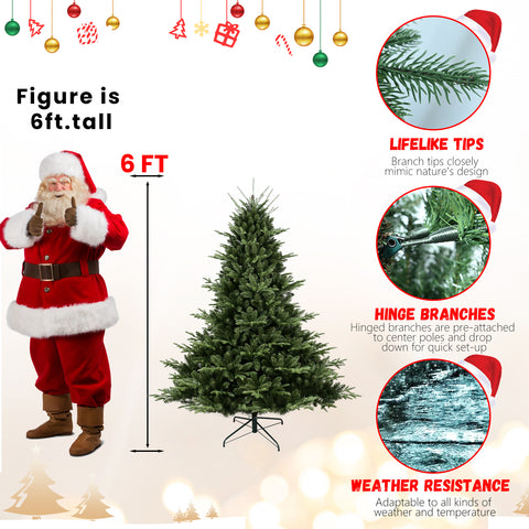 7FT Full-Shaped Christmas Tree | 2257 PE/PVC Mixed Tips for Lush Look | Hinged Design &amp; Wide Base | Durable Metal Stand | Green | Ideal for Large Living Rooms &amp; Holiday Decor