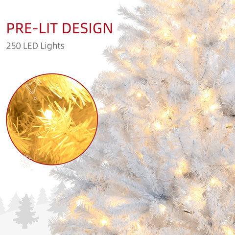 HOMCOM 6ft White Prelit Artificial Christmas Tree: 638 Realistic Branches, 220 Warm White LED Lights, Auto Open for Easy Setup, Flame Retardant Plastic, Perfect for Holiday Home Decor