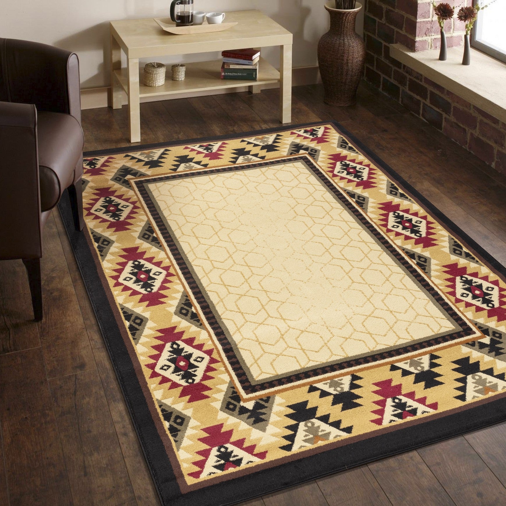 Tribes GC Cream Southwest Area Rug 7'10" x 10'3" Polypropylene, Stain-Resistant, Durable for Living Room, High Traffic Areas, Entryways, Kid &amp; Pet Friendly