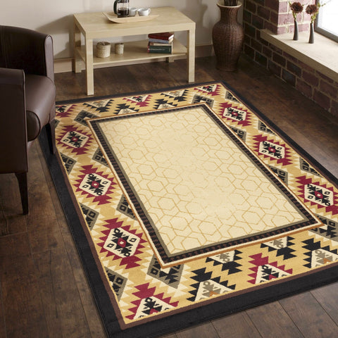 Tribes GC Cream Southwest Area Rug 7'10" x 10'3" Polypropylene, Stain-Resistant, Durable for Living Room, High Traffic Areas, Entryways, Kid &amp; Pet Friendly