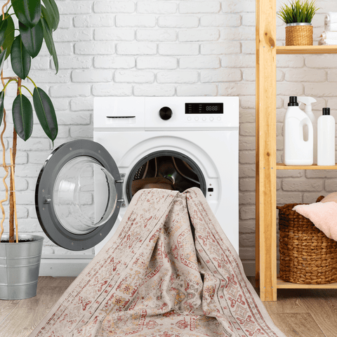 MAVAL 5x8 Area Rug - Washable Beige Chenille Polyester, Non-Slip & Stain-Resistant for Living Room, Bedroom, Hallway, Kitchen, Playroom