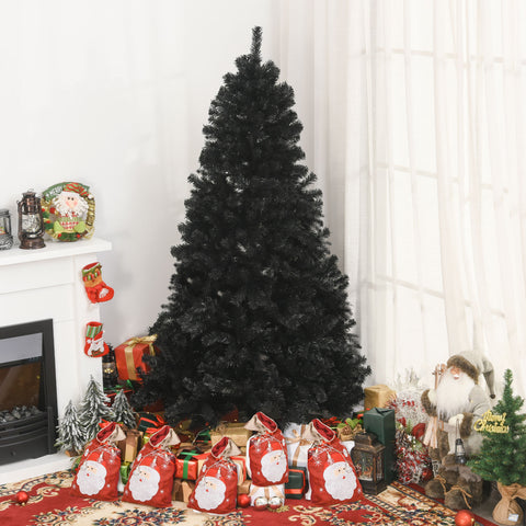 HOMCOM 7ft Black Douglas Fir Artificial Christmas Tree - Unlit, Realistic Plastic Branches, 1346 Tips, Sturdy Metal Base for Halloween & Holiday Decor