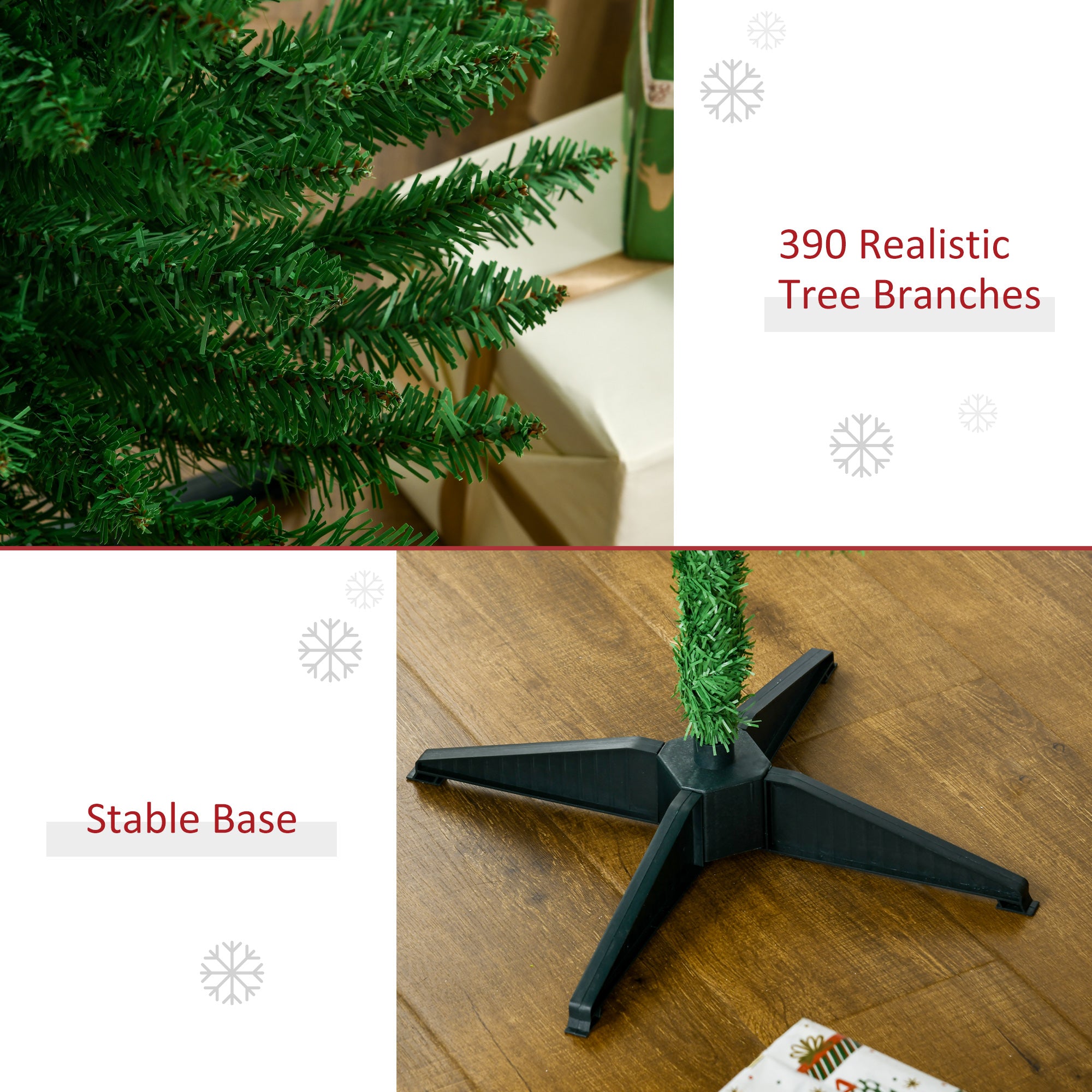 HOMCOM 6ft Slim Pencil Christmas Tree | Realistic Light Green Unlit Xmas Tree with 390 Branch Tips &amp; Plastic Stand | Perfect for Cozy Home Decor &amp; Holiday Ambiance