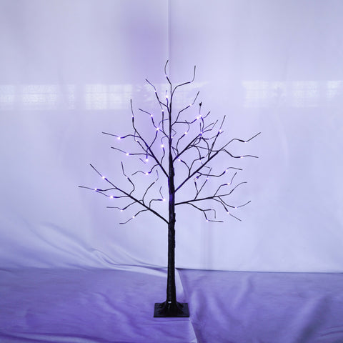 4-6FT Halloween Spooky Tree with 216 Purple LED Lights, Lighted Black Artificial Tree for Indoor Haunted House Decor, Durable Vinyl, Steady Glow