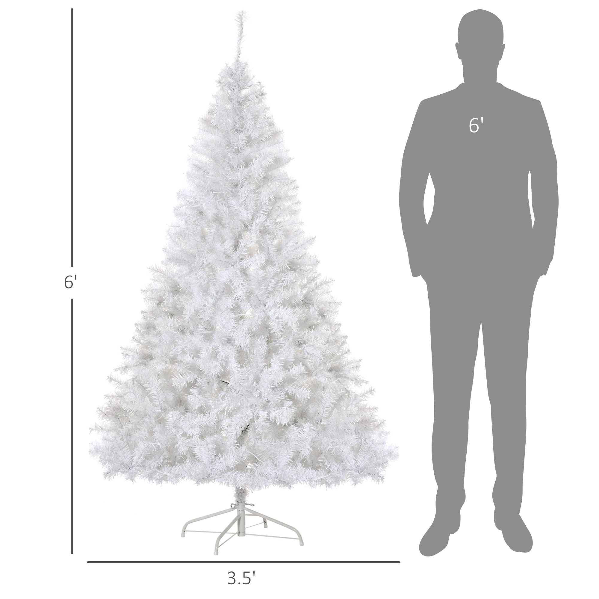 HOMCOM 6ft White Douglas Fir Artificial Christmas Tree | 250 Warm White LEDs, 1000 Tips | Realistic Faux Pine for Festive Home Decor | Easy Assembly, Stable Metal Base