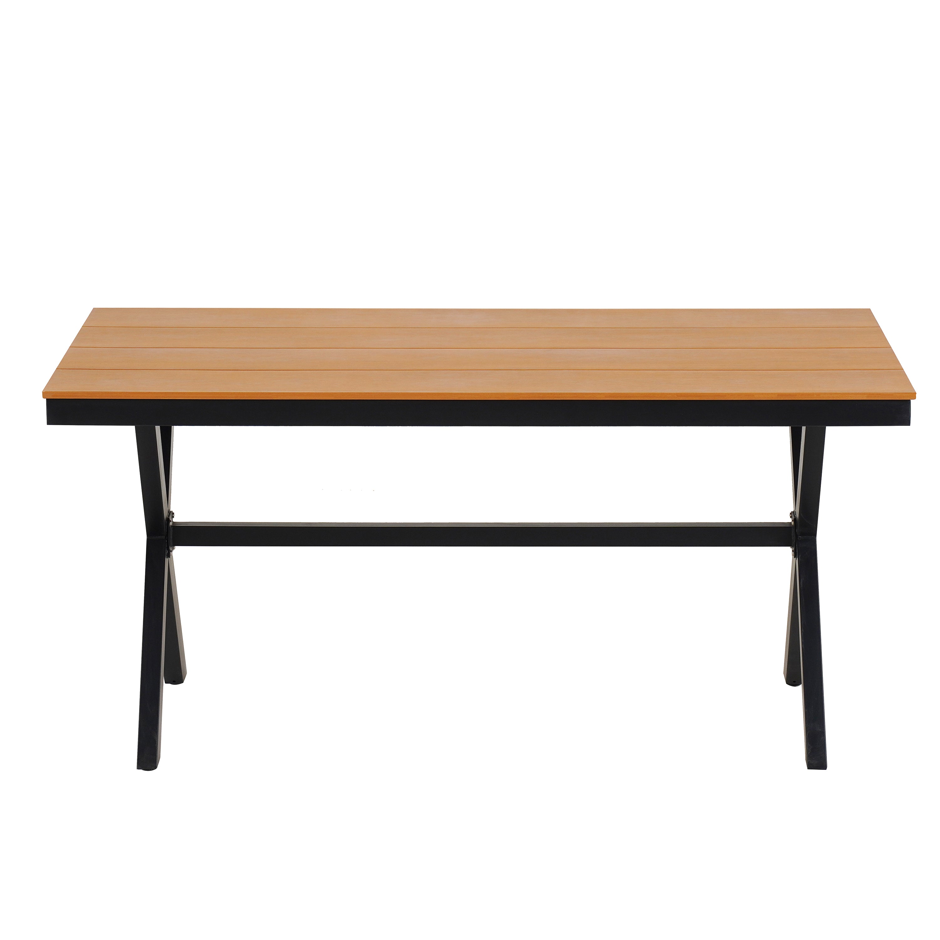 U_Style 4-Seater Brown PE Rattan Outdoor Dining Set: Modern Plastic Wood Table & Linear Chairs for Garden, Patio, Lawn - Weather-Resistant & Durable, Residential Use