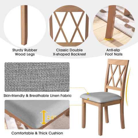 3-Piece Natural Drop Leaf Dining Set: Extendable Kitchen Table & 2 Upholstered Chairs for Small Spaces, Solid Rubberwood & MDF, Modern Farmhouse Style, Compact Dining Room Furniture