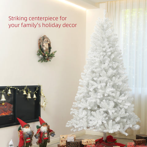 HOMCOM 9ft White Artificial Christmas Tree - Unlit Xmas Tree w/ 2132 Branch Tips, Auto Open, Steel Base for Home & Office Holiday Decor