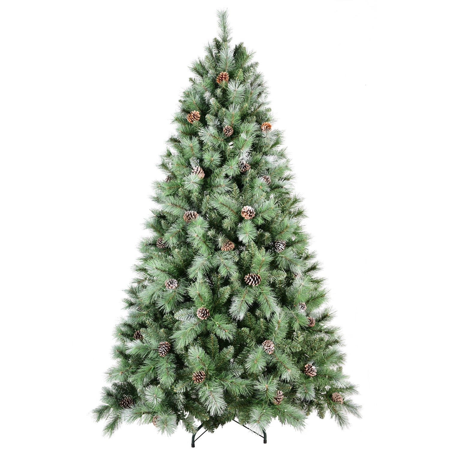7FT Realistic Full Christmas Tree: 1348 Mixed PVC &amp; Hard Needle Tips, 82 Pine Cones, Hinged Branches for Easy Setup, Sturdy Metal Stand, Lush Green Holiday Decor for Home &amp; Office