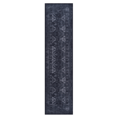 MAVAL Black Washable Runner Rug 2'6"x10' | Stain-Resistant Chenille Polyester | Non-Slip TPR Backing | Low Pile for Hallway, Kitchen, Living Room, Entryway | Turkish Made