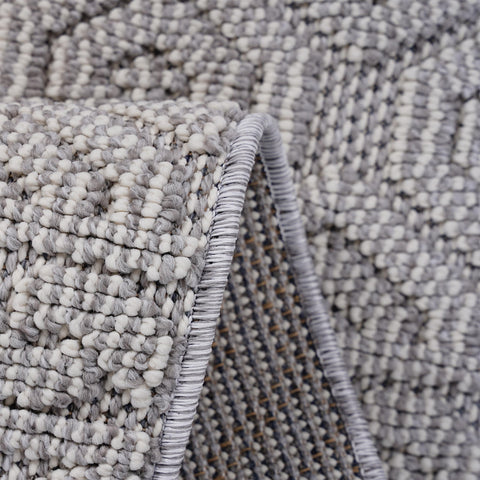 Guros Collection 5x7 White Geometric Indoor/Outdoor Area Rug – Stain-Resistant, Non-Shedding Polypropylene, Durable & Easy Care, 0.28" Pile, Latex-Free Cotton Backing, Turkish Made