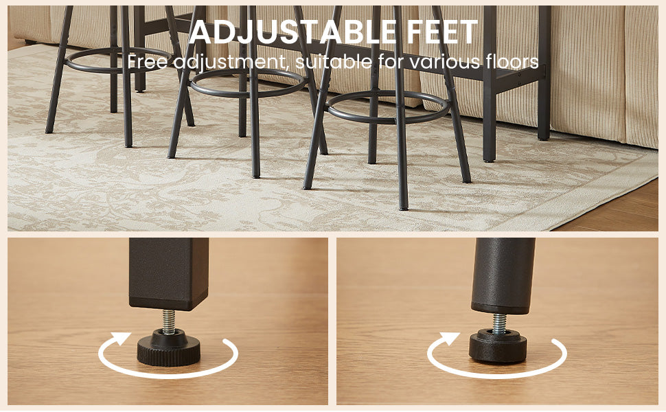 Rustic Grey Industrial Pub Dining Table Set for 6 - 7pc Bar Table w/ PU Leather Back Chairs, 47.2"L x 23.6"W x 35.4"H, Kitchen, Breakfast Nook, Living Room, Bar Area