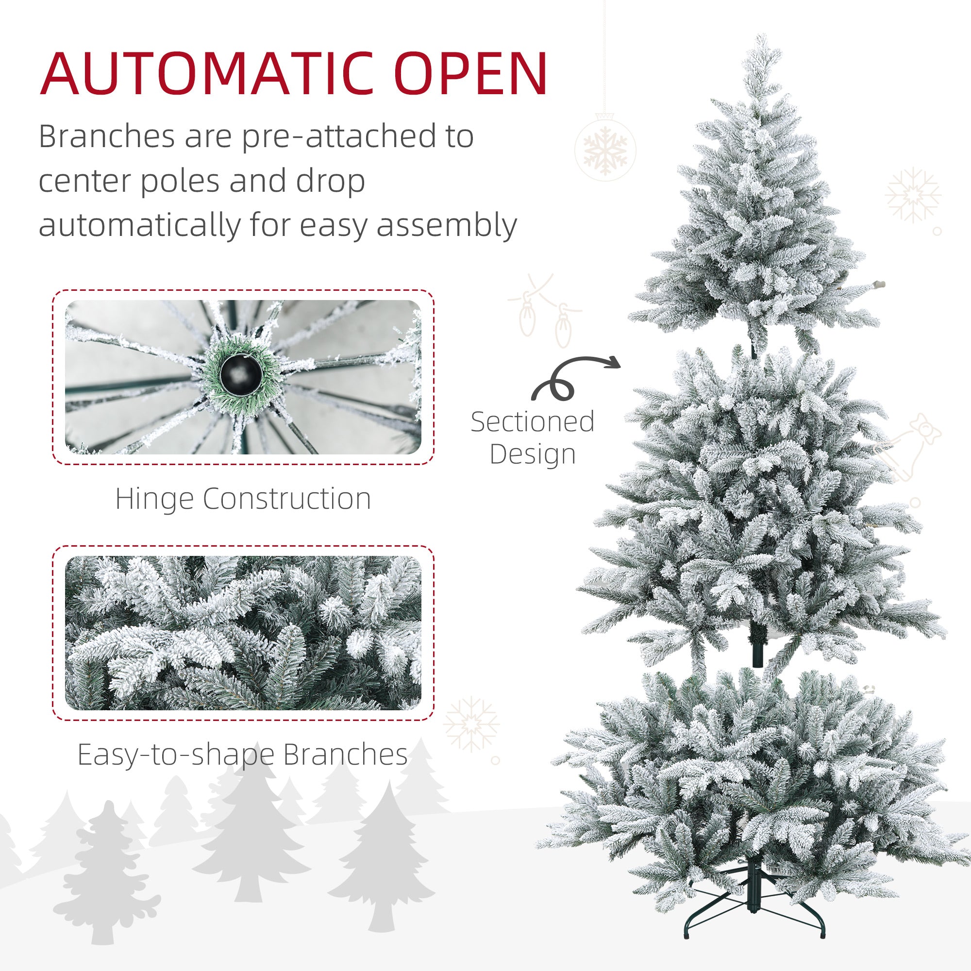 HOMCOM 7ft Snow Flocked Artificial Christmas Tree | 1401 Tips, Hinged Green Xmas Tree for Home & Office Decor | Easy Assembly, Flame Retardant, Stable Metal Stand