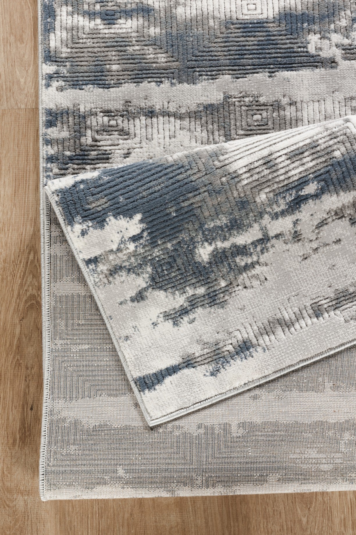 Geometrix GC_DIM1011 7'10" x 10'6" Abstract Ivory &amp; Gray Modern Polyester Area Rug - 3D Sculpted Pile, Stain Resistant, Made in Turkey, Low Pile for Entryways &amp; Living Rooms