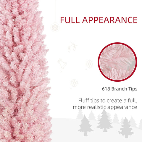 8ft Pink Pencil Christmas Tree with Warm White LED Lights | Slim, Flame-Retardant Artificial Tree for Indoor Home Decor & Small Spaces
