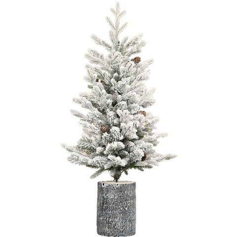 2FT Flocked White Christmas Tree with Pot Base | 30 Warm White LEDs | 189 PE+PVC Tips | Pine Cones | Small Tabletop Holiday Decor for Entryway, Home