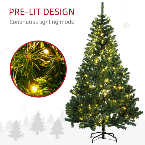HOMCOM 6ft Prelit Douglas Fir Artificial Christmas Tree - 1000 Tips, 250 Warm White LED Lights, Realistic Green Plastic Branches, Indoor Holiday Decor, Easy Assembly
