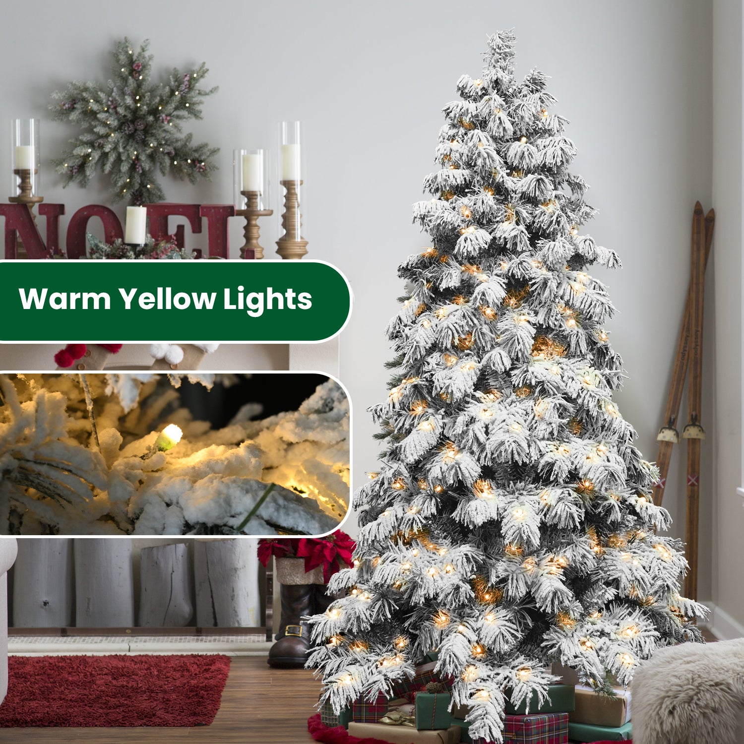 8ft Snowy Scarecrow Christmas Tree: 470 Warm White LEDs, Hinged PVC, Memory Wire Branches, Sturdy Metal Base - Realistic Winter Wonderland Decor for Home &amp; Office