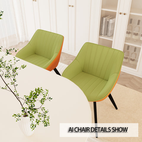 63" Cream MDF Dining Table Set with 6 Green PU Leather Chairs, Modern Industrial Style, Ergonomic Design, Perfect for Kitchen, Dining Room, Home &amp; Office Gatherings