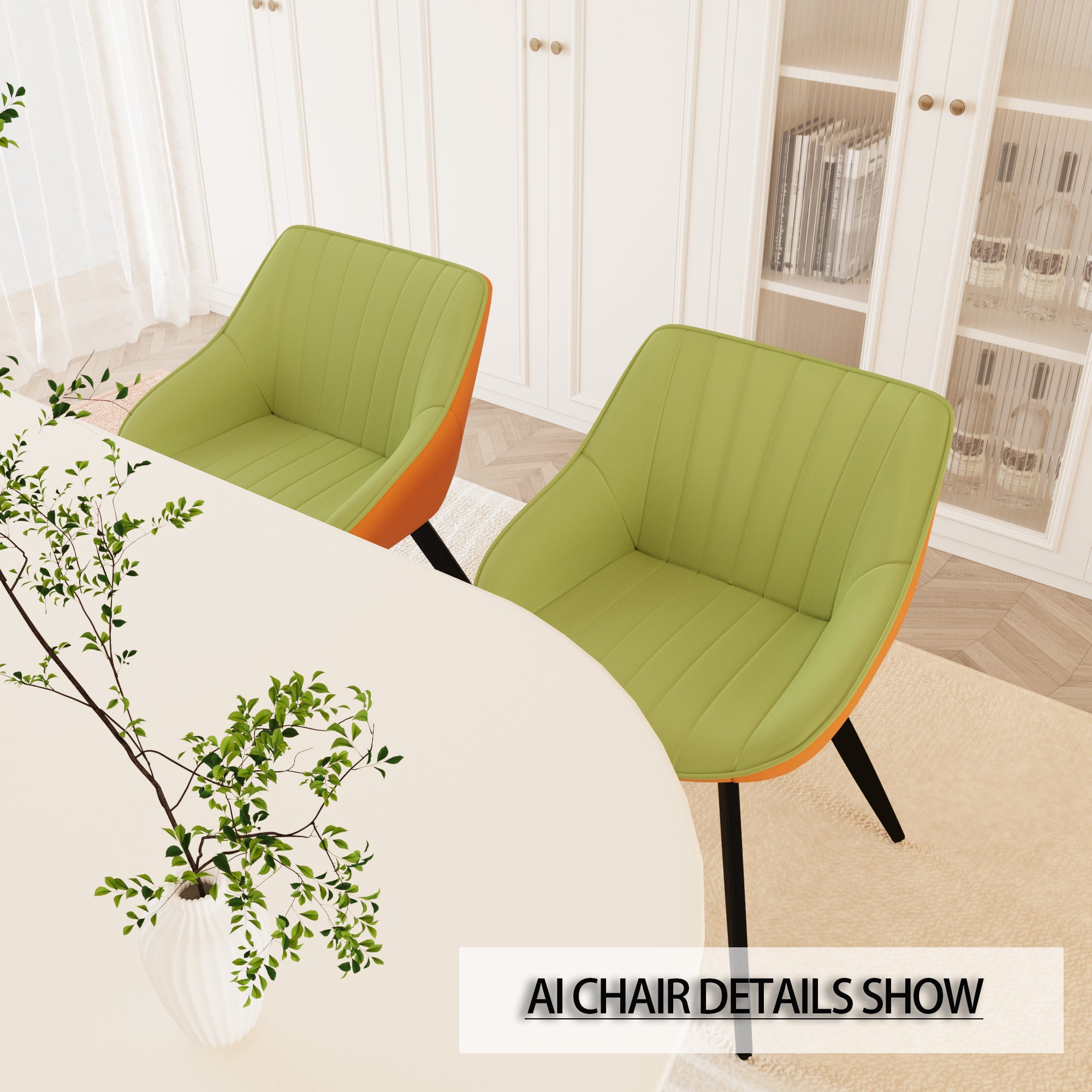 63" Cream MDF Dining Table Set with 6 Green PU Leather Chairs, Modern Industrial Style, Ergonomic Design, Perfect for Kitchen, Dining Room, Home &amp; Office Gatherings