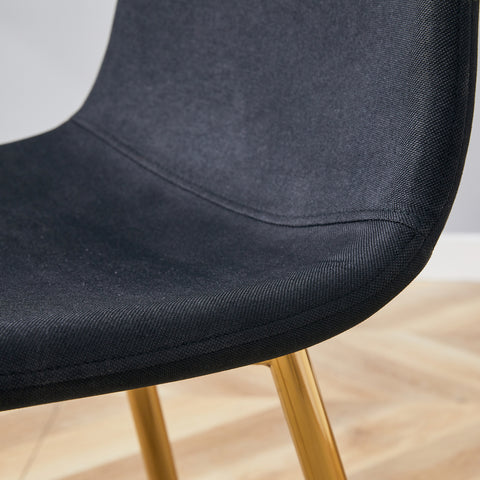 4-Piece Modern Luxe Dining Set: 36.6'' Round Tempered Glass Table & Black Linen-Cotton Chairs with Gold Metal Legs - Chic Seating for Kitchen, Living Room, Home Office | Seats 4