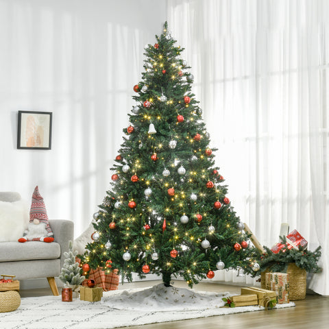 HOMCOM 7ft Pre-Lit Full Douglas Fir Artificial Christmas Tree | 700 Warm White LEDs | 2154 Realistic PVC Tips | Hinged Branches | Sturdy Metal Base | Lush Green for Home &amp; Holiday Decor