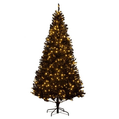 HOMCOM 7.5' Black Douglas Fir Artificial Christmas Tree | 500 Warm White LED Lights | 1346 Realistic Tips | Hinged Branches | Metal Base | Holiday Decor for Home &amp; Indoor Use
