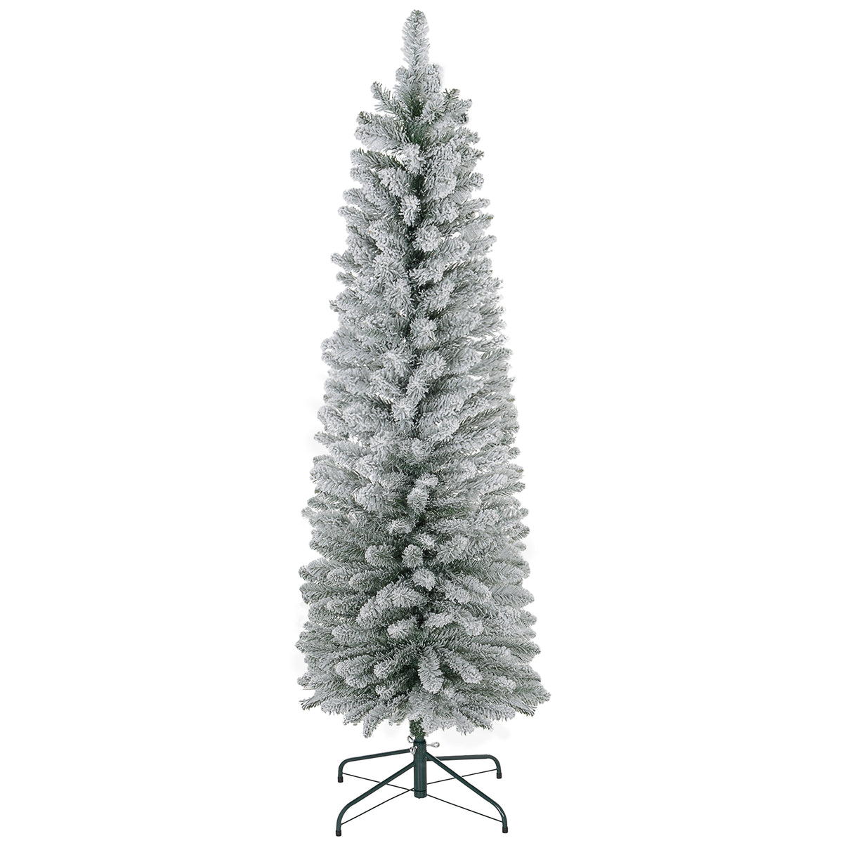 HOMCOM 5ft Snow Flocked Pencil Christmas Tree - Realistic Green Artificial Xmas Tree with Metal Base, Flame-Retardant Branches, Perfect for Small Spaces &amp; Foyers