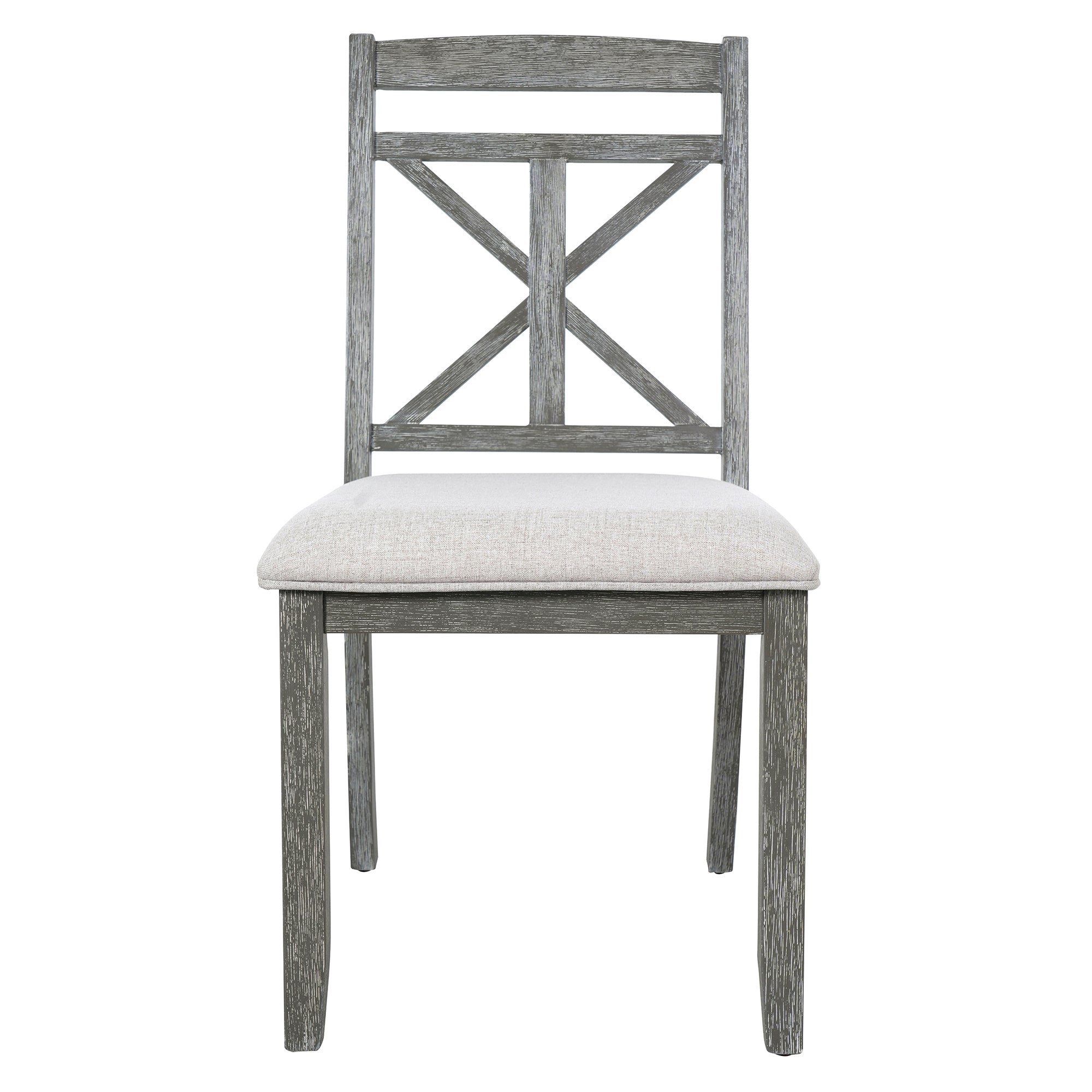 TREXM 5-Piece Extendable Round Dining Table Set for 4 - Vintage Grey Rubberwood & Linen Upholstered Chairs - 42"-54" Oval/Round Table for Kitchen, Dining Room, Living Room