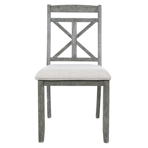 TREXM 5-Piece Extendable Round Dining Table Set for 4 - Vintage Grey Rubberwood & Linen Upholstered Chairs - 42"-54" Oval/Round Table for Kitchen, Dining Room, Living Room