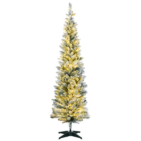 HOMCOM 5' Slim Noble Fir Artificial Christmas Tree - Pre-Lit Warm White LEDs, 294 Tips, Realistic Green Plastic for Home & Holiday Decor
