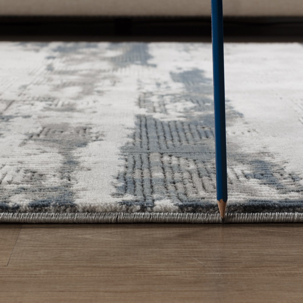 Geometrix GC_DIM1011 5'3" x 7'3" Gray &amp; Ivory Abstract Area Rug - 3D Art Deco Polyester, Stain-Resistant, Kid &amp; Pet Friendly, Low Pile for Living Room, Bedroom, High Traffic