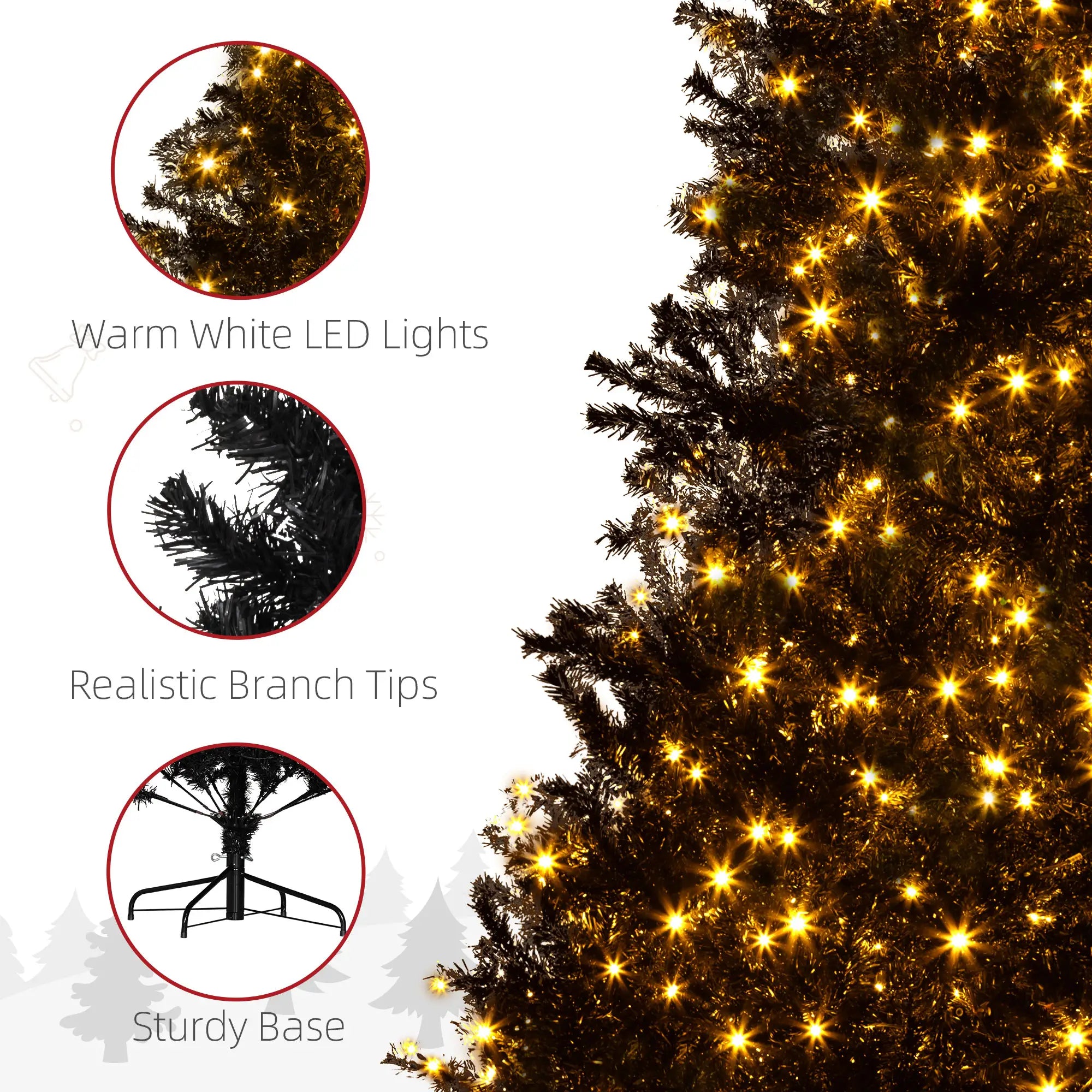 7.5 FT Tall Black Artificial Christmas Tree with 500 Warm White LED Lights &amp; 1346 Full Branch Tips - Easy Assemble Hinged Xmas Tree with Metal Base for Indoor Holiday Decor