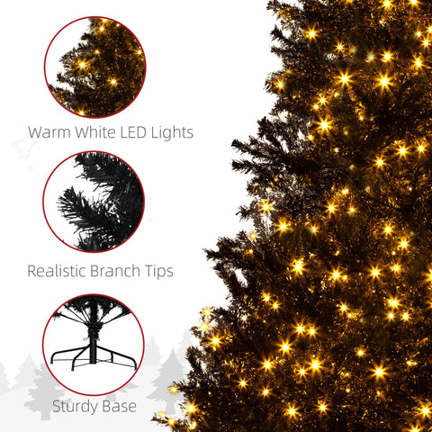 7.5 FT Tall Black Artificial Christmas Tree with 500 Warm White LED Lights &amp; 1346 Full Branch Tips - Easy Assemble Hinged Xmas Tree with Metal Base for Indoor Holiday Decor