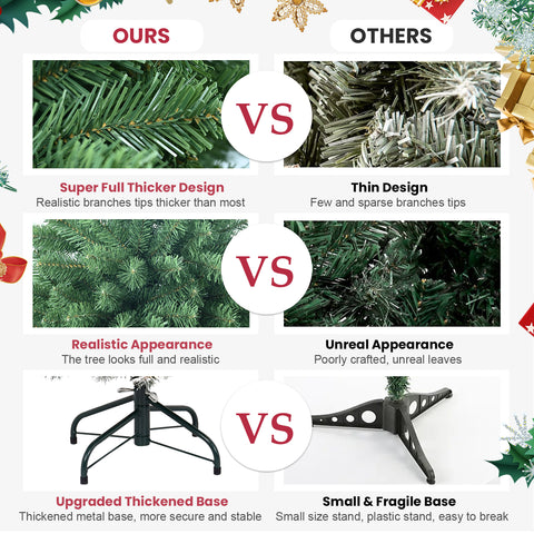 9ft Hinged Artificial Christmas Tree - Lush Green PVC with 1910 Memory Wire Tips for Easy Setup &amp; Full Holiday Decor - Indoor Home &amp; Office