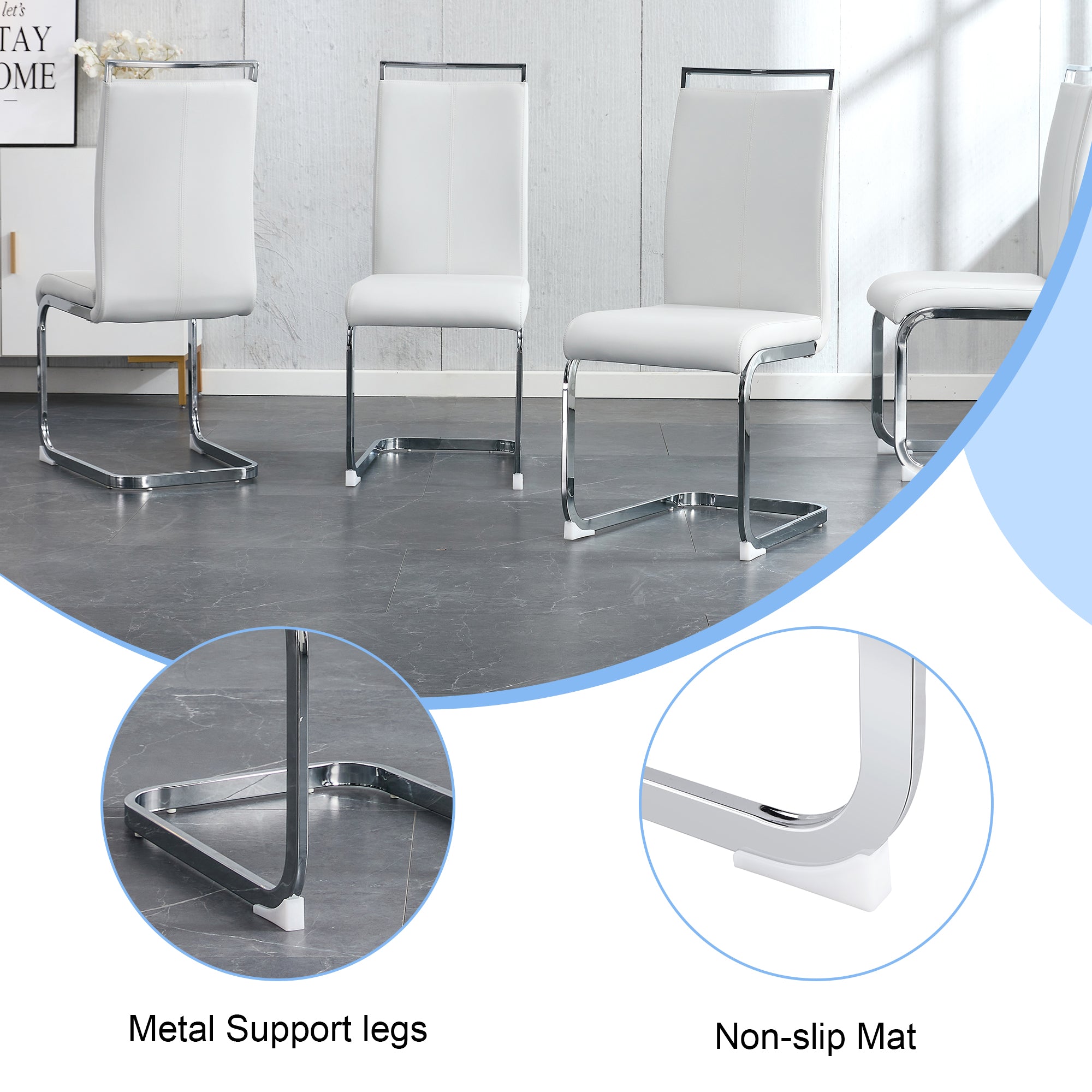 Elegant Transparent Tempered Glass Dining Set with 6 White PU Chairs - 71"x35.4" Modern Kitchen &amp; Dining Room Furniture for 4-8 People, Silver Legs, Minimalist Design