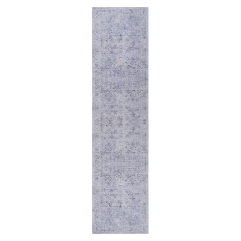 MAVAL Blue Cream Washable Runner Rug - 2'6" x 10' Boho Polyester Chenille - Non-Slip, Stain-Resistant, Low Pile for Hallway, Kitchen, Living Room, Bedroom, Playroom, Turkey