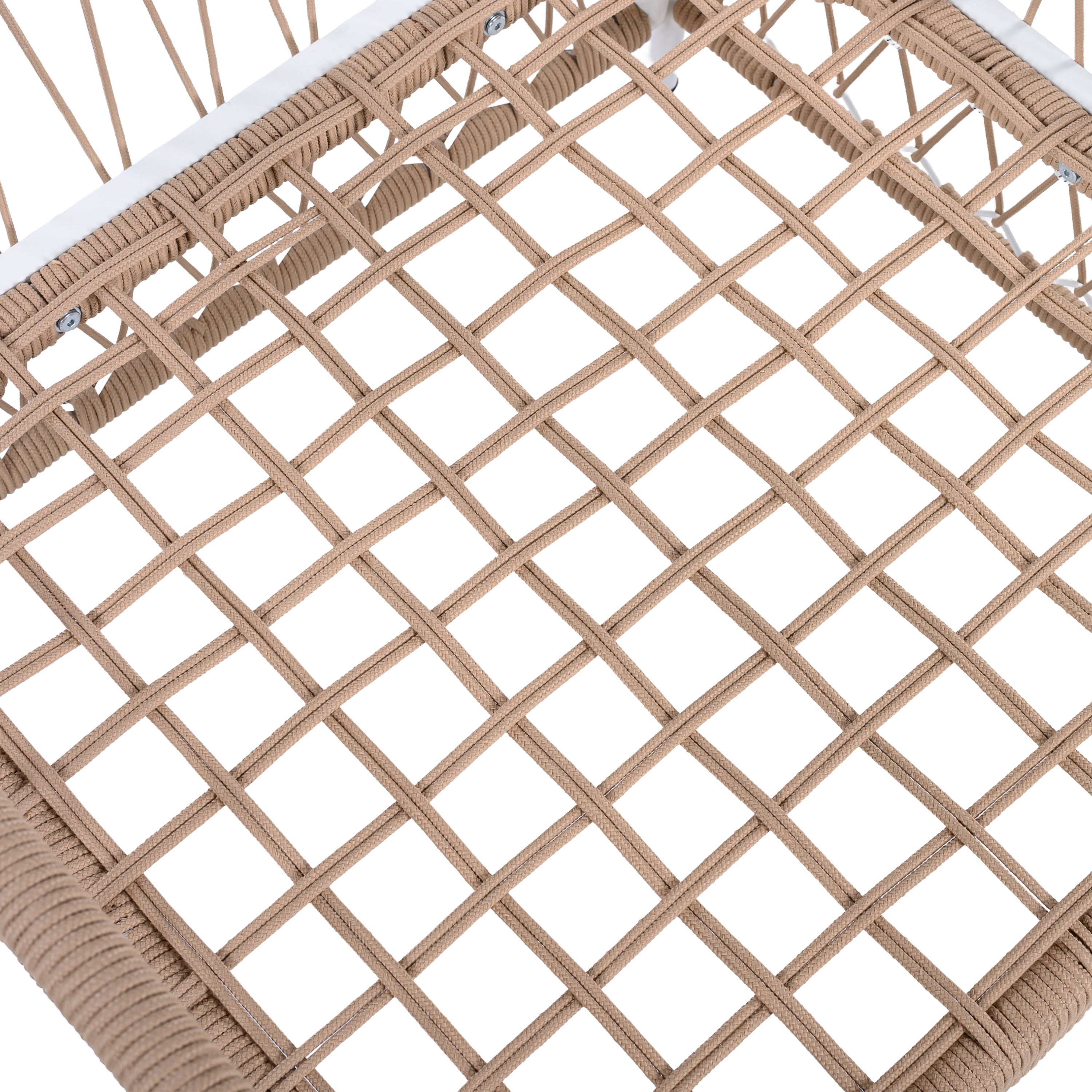 Boho 3-Piece Outdoor Furniture Set: 2 Lounge Chairs & Glass Side Table | Handwoven Rope, Powder-Coated Steel | Waterproof Cushions | Patio, Garden, Poolside Relaxation